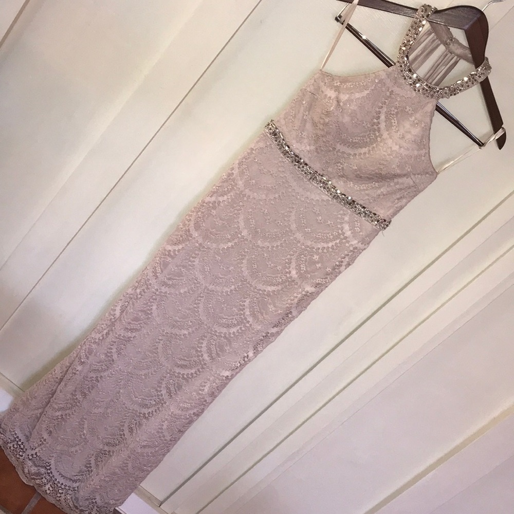 Sequin Hearts Formal Halter Lace Dress